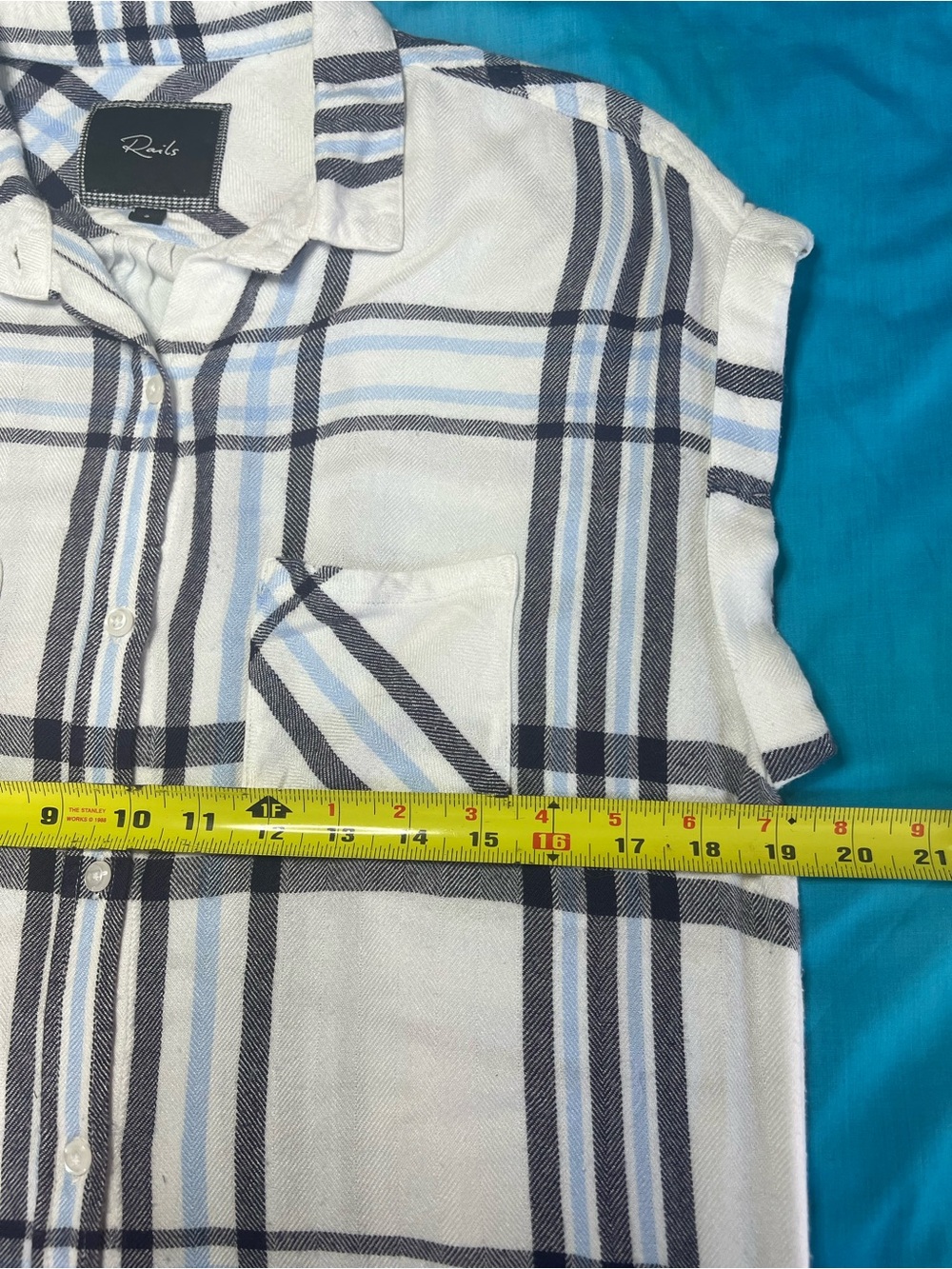 Rails Plaid Sleeveless Button Front Blouse Blue White Rayon S - Picture 8 of 9